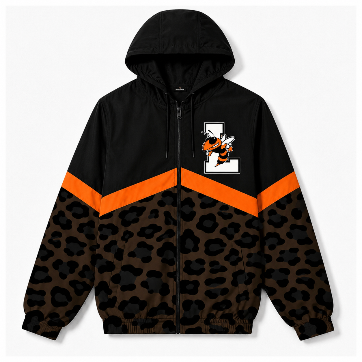 Laneville Spirit Windbreaker Brown Leopard Hooded Cheer Fundraiser