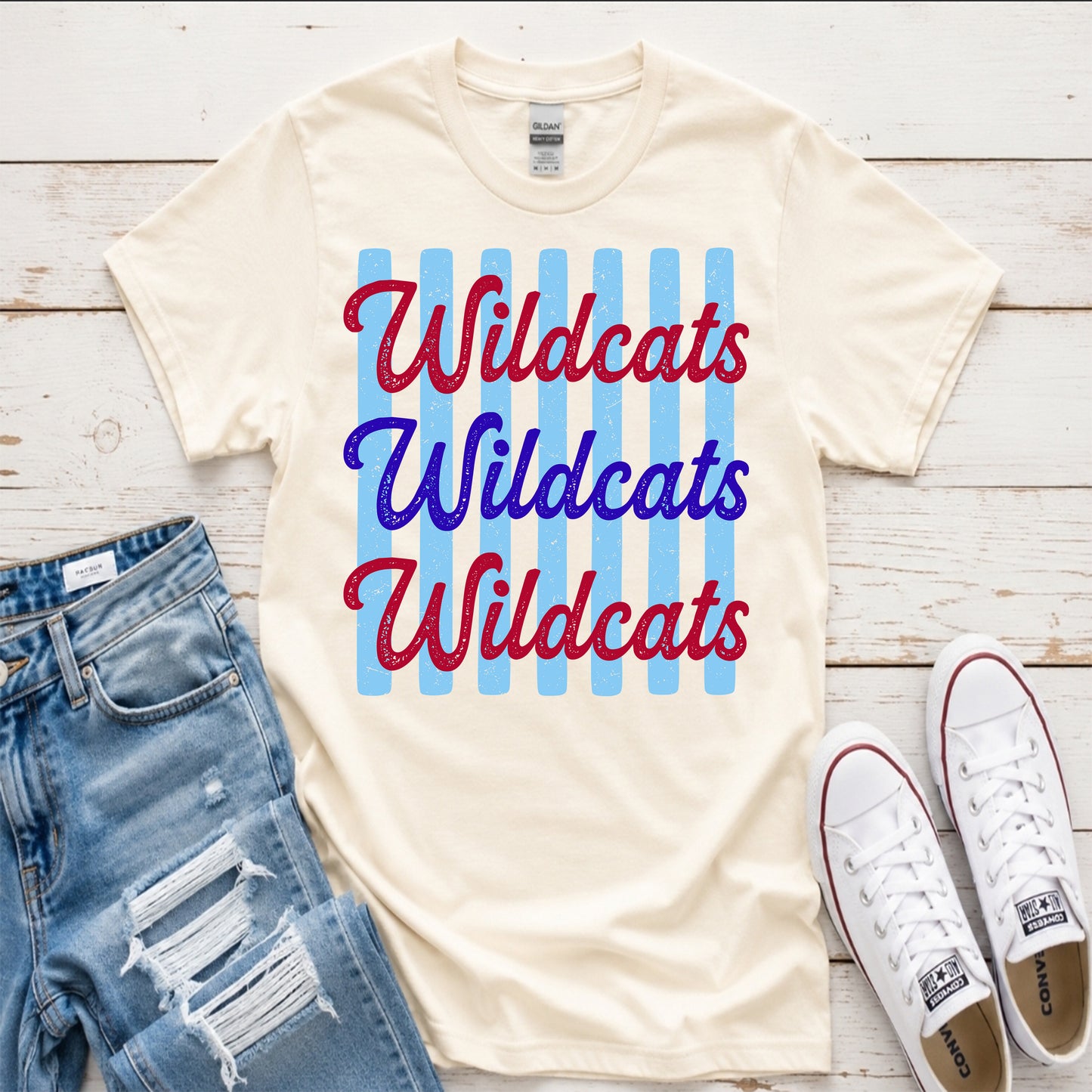 Wildcats Cream Stripe Tshirt